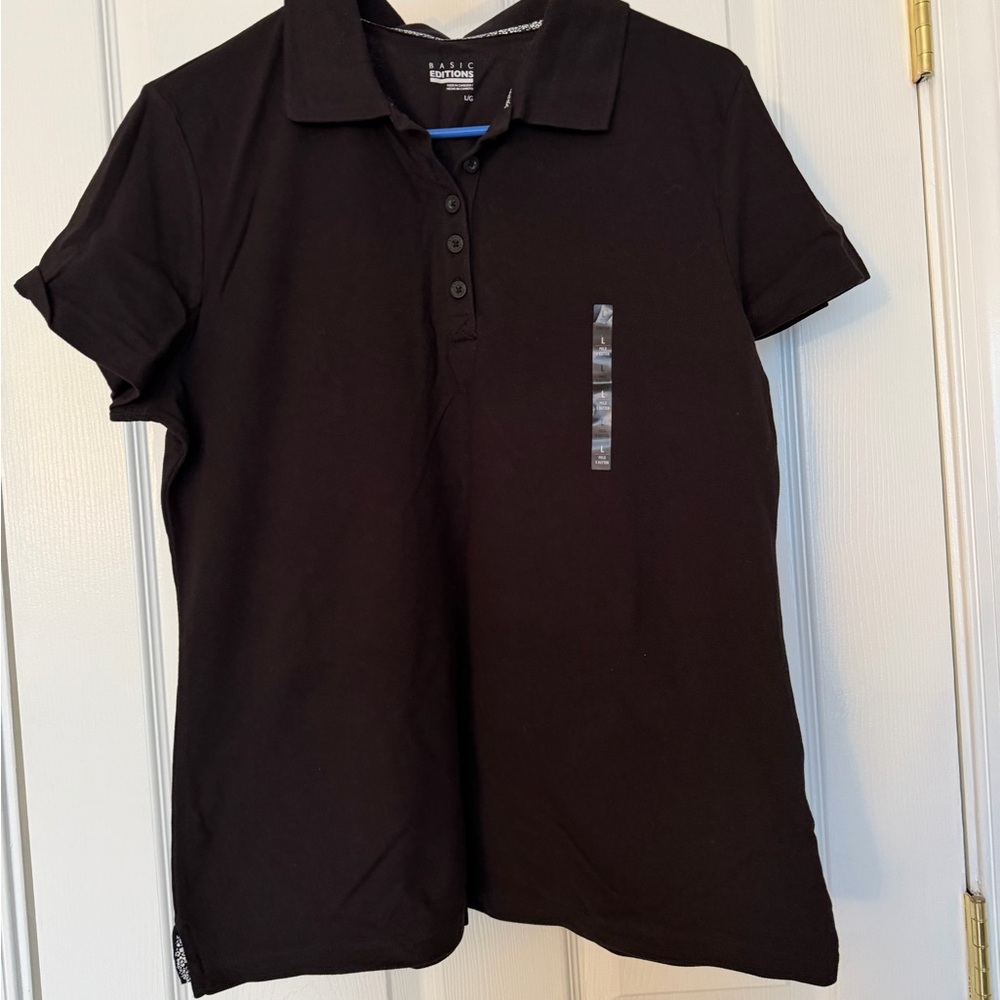 Basic Editions Black Polo with Subtle Floral Trim